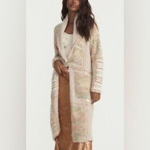 LoveShackFancy Dempsey Duster Cardigan Coat Metallic Patchwork Boho Sz XS/S - Picture 1 of 6
